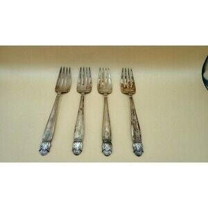 Vntg HOLMES & EDWARDS IS Danish Princess Inlaid Silver Plate - Salad Forks 4 Pcs
